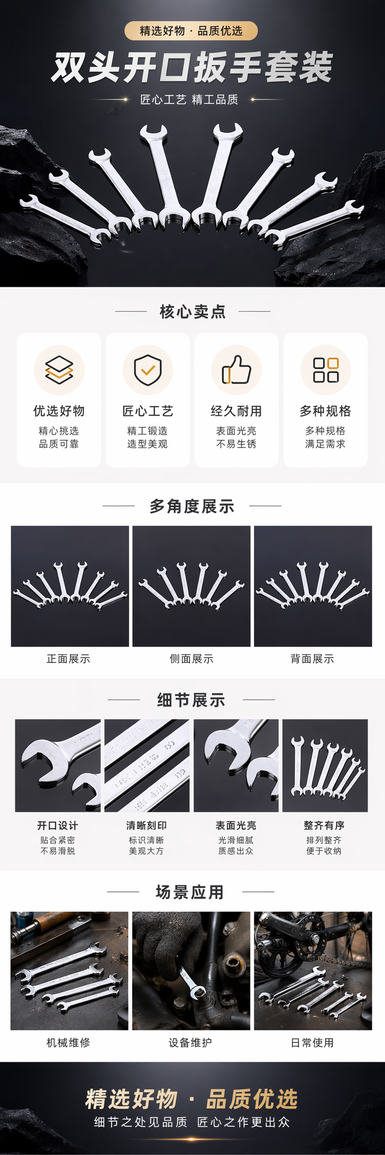 银色双头扳手 五金工具 扭力可调 棘轮设计 便携维修详情1