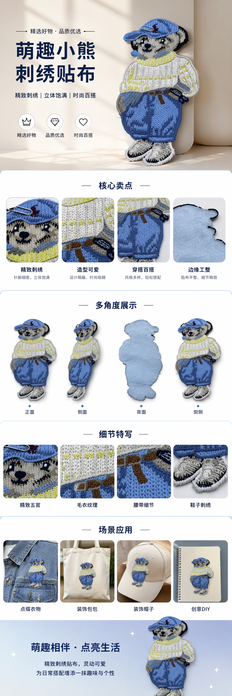 E&E厂家直销E&E厂家直销E&E厂家直销彩色刺绣小熊贴饰 DIY手工布艺装饰贴纸 pic 1