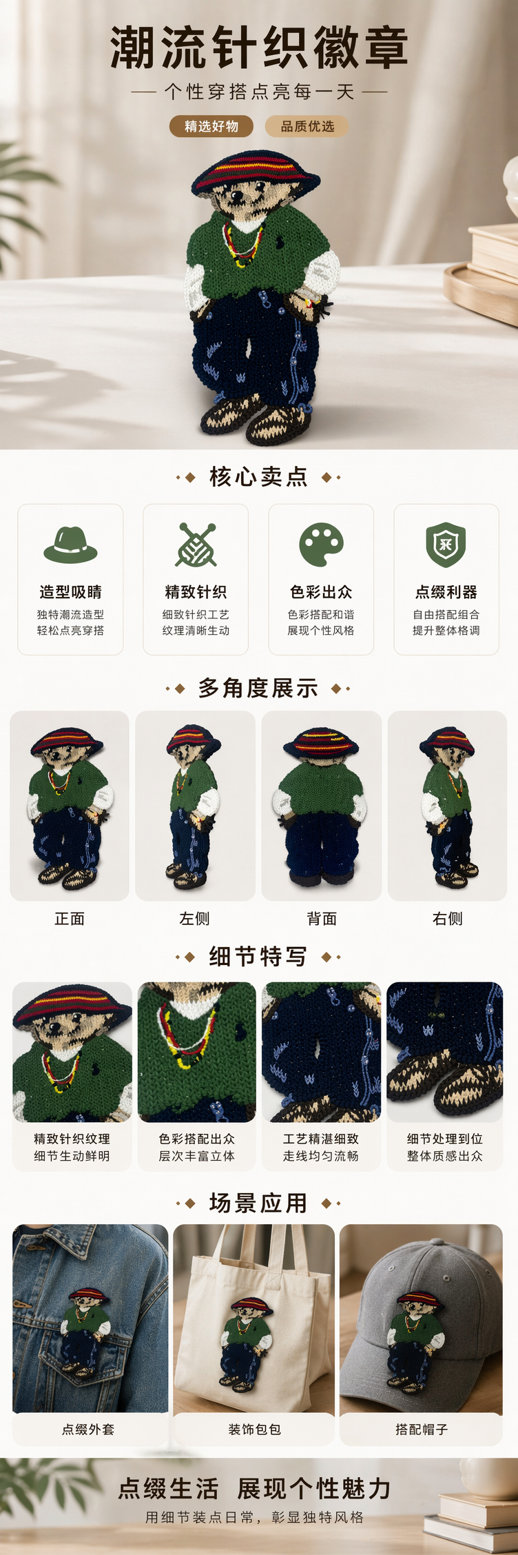 E&E厂家直销彩色条纹帽针织熊玩偶毛绒公仔可爱抱枕装饰摆件 pic 1