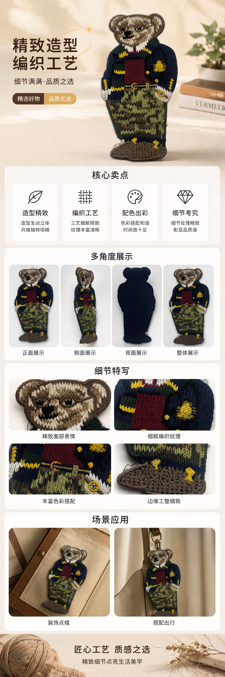 E&E厂家直销E&E厂家直销E&E厂家直销针织熊形徽章可爱毛绒立体别针胸针装饰 pic 1