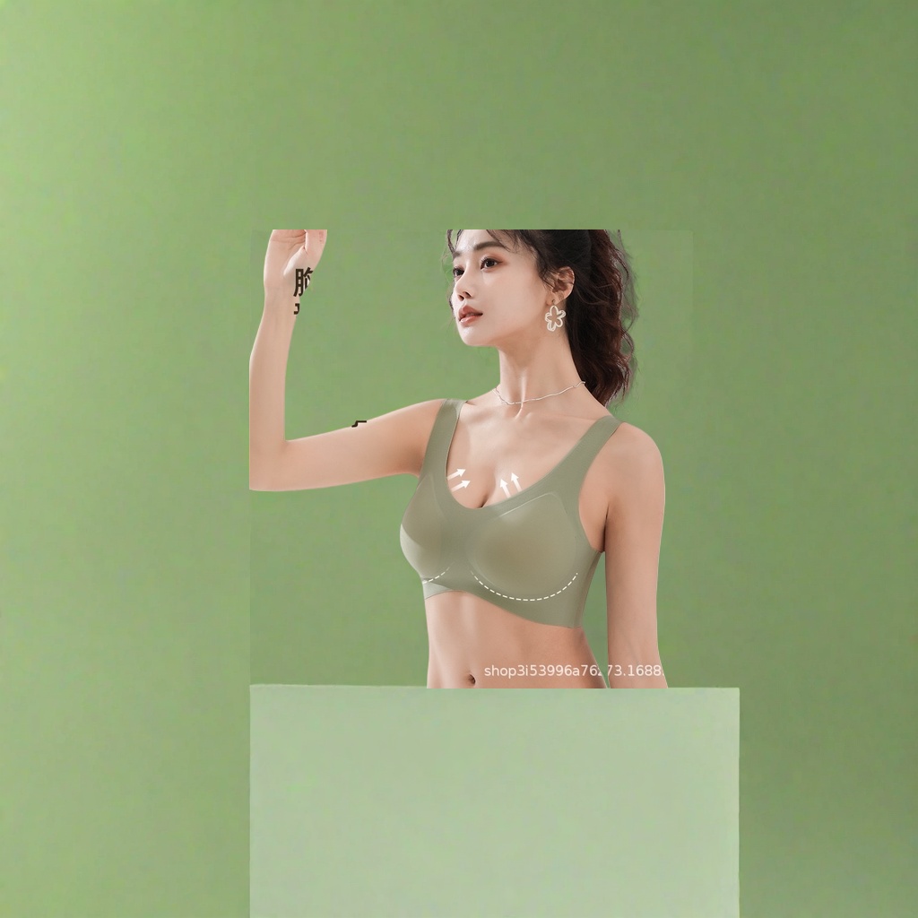 Olive green bras without underwire: Women gather in a W-shaped soft support model for a real photo details Picture
