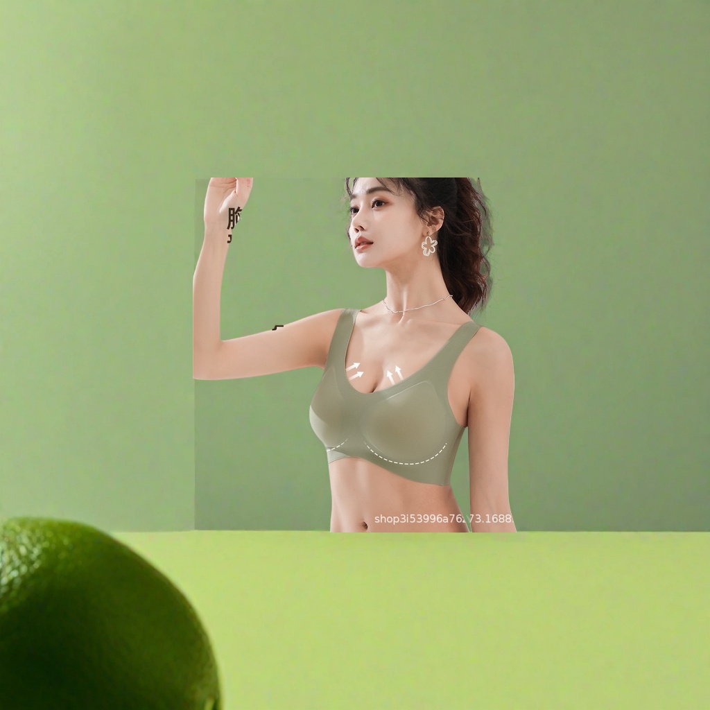 Olive green bras without underwire: Women gather in a W-shaped soft support model for a real photo Specification image
