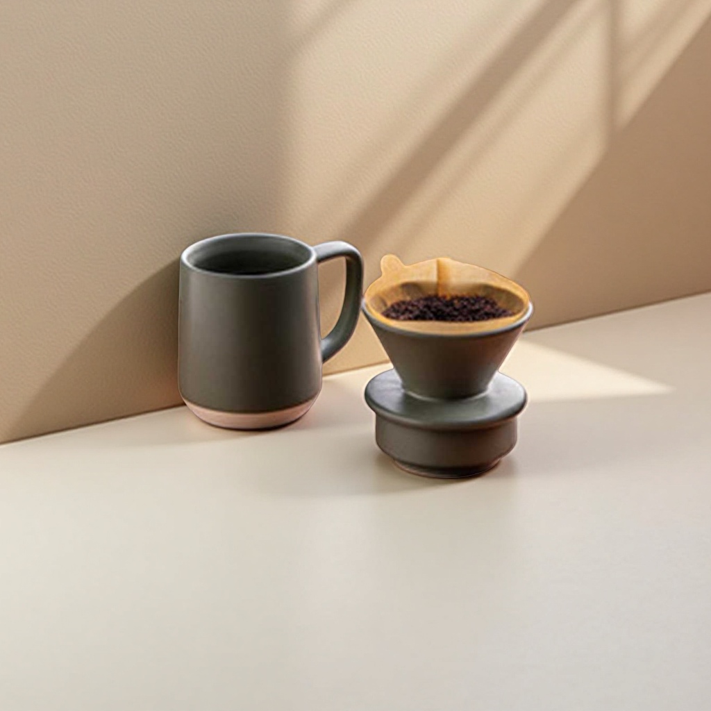 灰色手冲咖啡杯套装 陶瓷马克杯配滤杯组件图