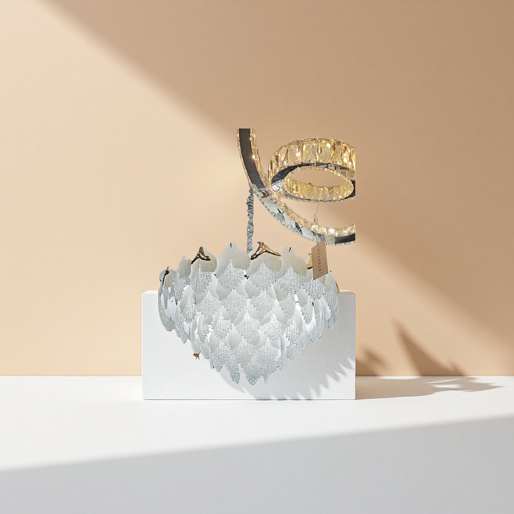 White crystal petal chandelier, Nordic minimalist ceiling lamp for living room and bedroom Application Scenario