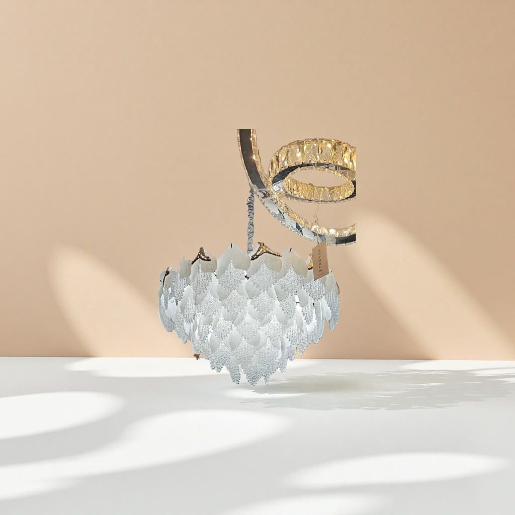 White crystal petal chandelier, Nordic minimalist ceiling lamp for living room and bedroom