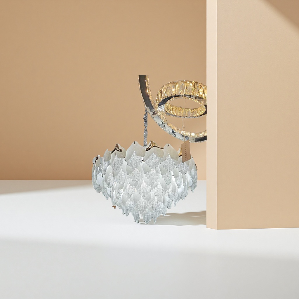 White crystal petal chandelier, Nordic minimalist ceiling lamp for living room and bedroom details Picture
