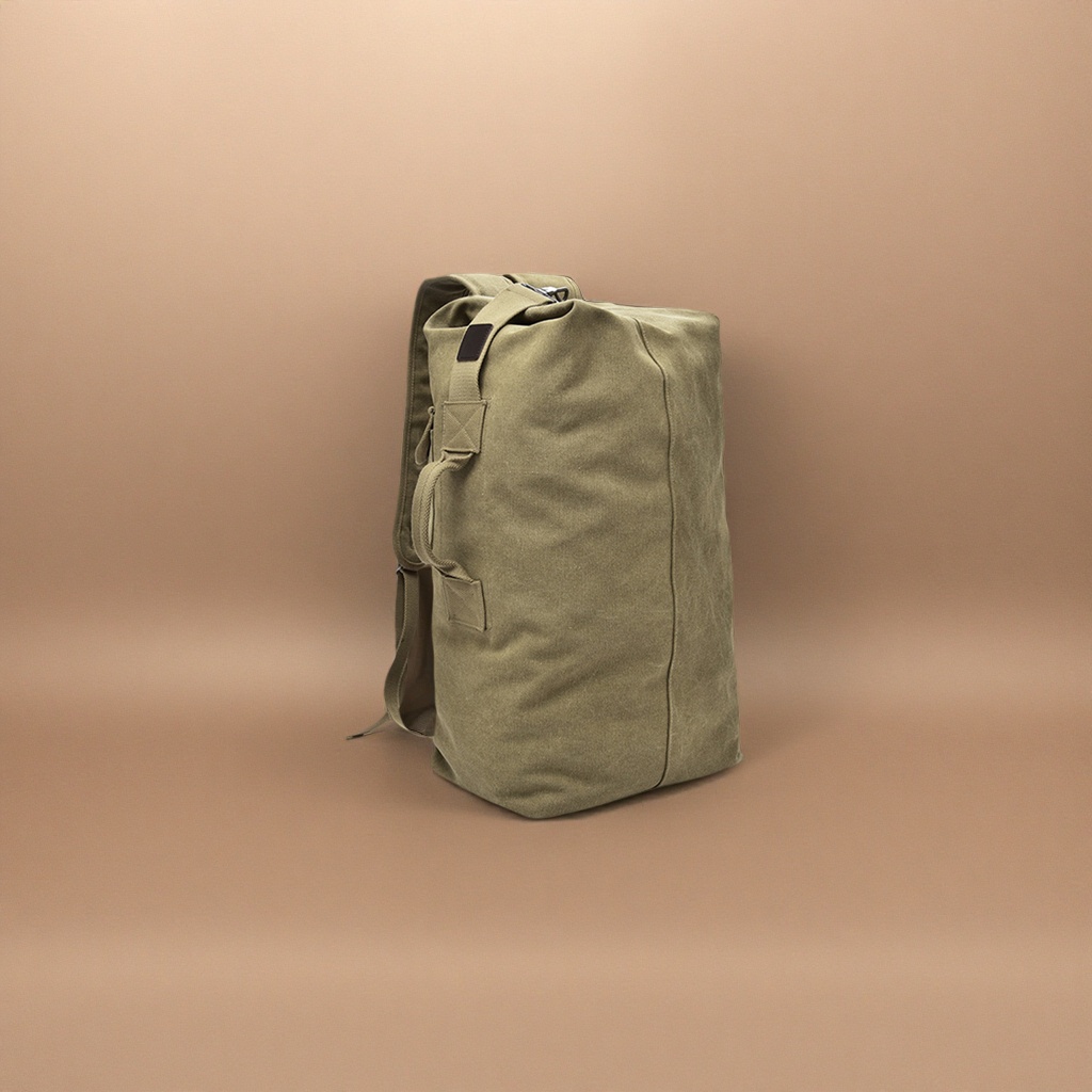 Military green canvas backpack, large-capacity, lightweight commuter student schoolbag