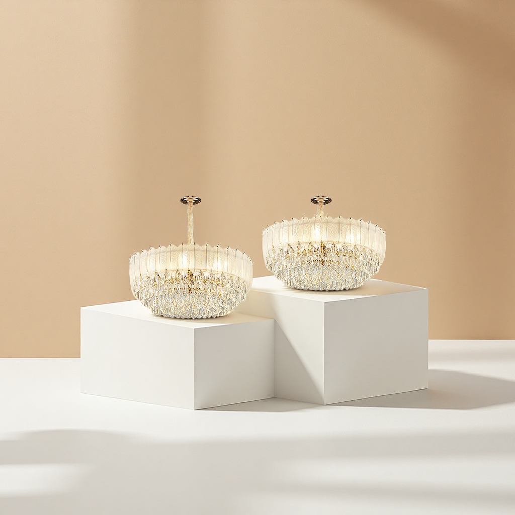 Golden crystal chandelier, main light for the living room and bedroom, Nordic simple modern light luxury ceiling light
