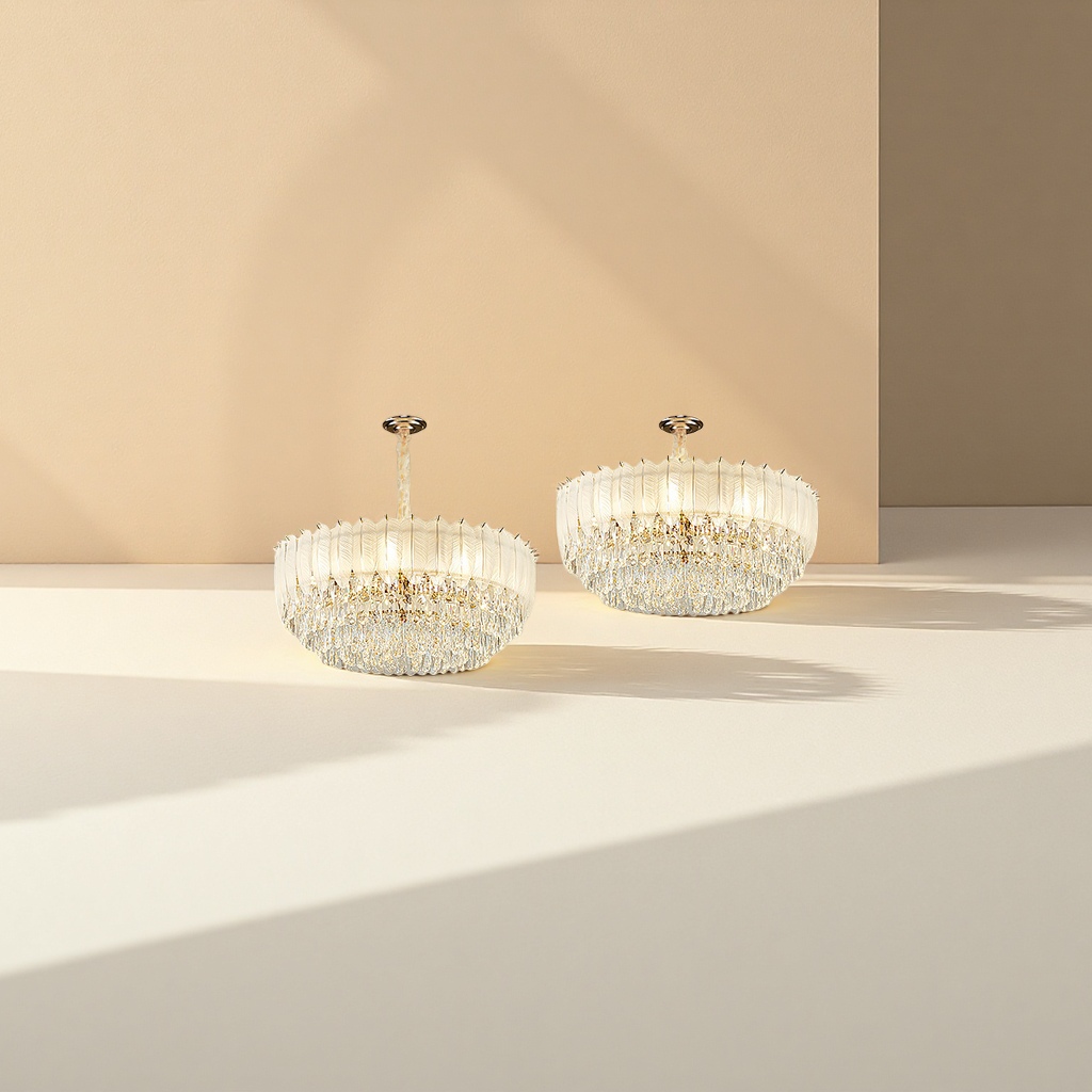 Golden crystal chandelier, main light for the living room and bedroom, Nordic simple modern light luxury ceiling light Application Scenario