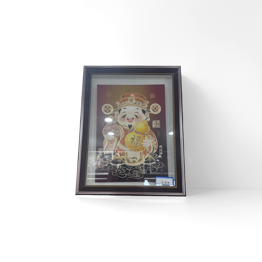 金色财神爷画像 高清绢布手绘 客厅玄关招财装饰画 60x90cm