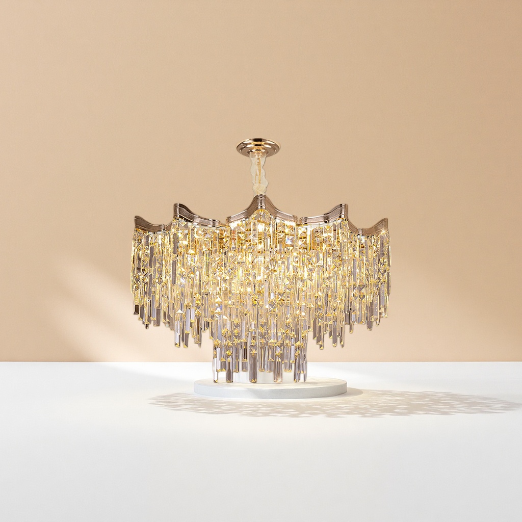 Golden crystal chandelier, ceiling lamp for living room and bedroom, Nordic simple modern light luxury style