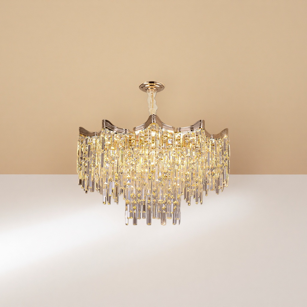 Golden crystal chandelier, ceiling lamp for living room and bedroom, Nordic simple modern light luxury style details Picture