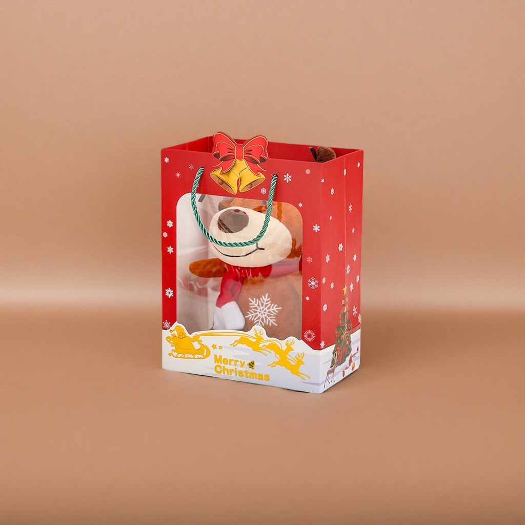 Red Christmas gift bag with plush reindeer doll festive decoration gift set Specification image