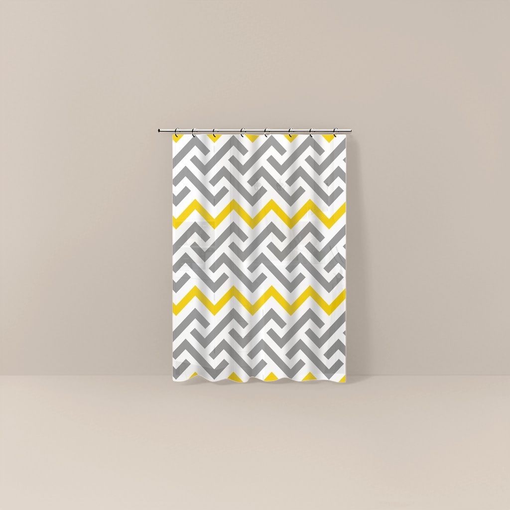 灰色黄色锯齿形图案浴帘 防水防霉浴室隔断帘图