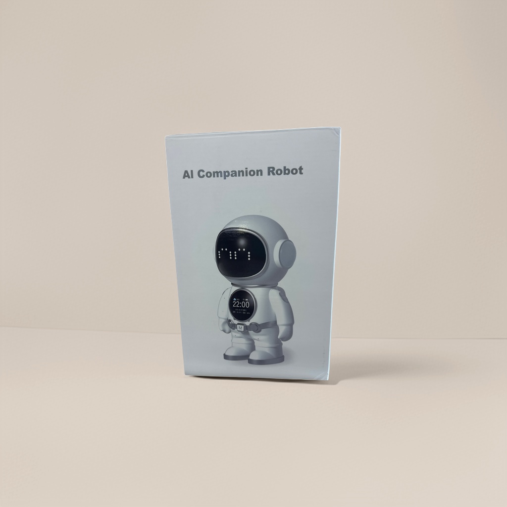AI companion robot with white packaging box, intelligent voice interaction, home companion robot