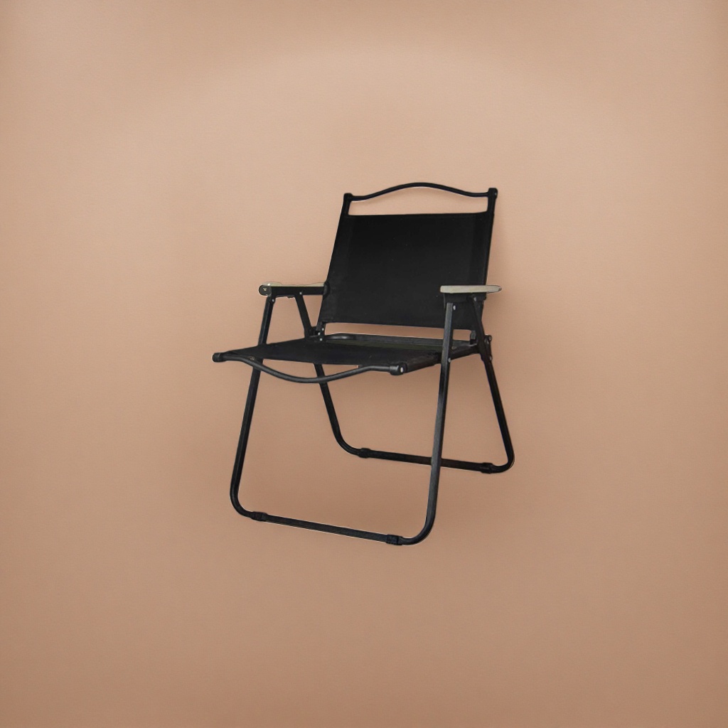 The black folding chair is portable and lightweight for home use. It is a small outdoor camping stool that can be stored Application Scenario