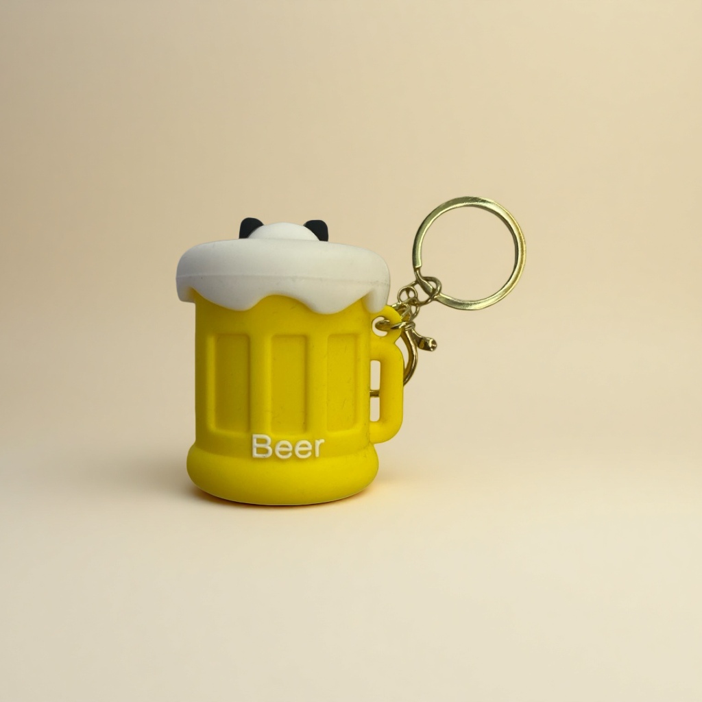 Yellow beer mup-shaped panda keychain, cute and adorable hanging accessory, creative gift item Specification image