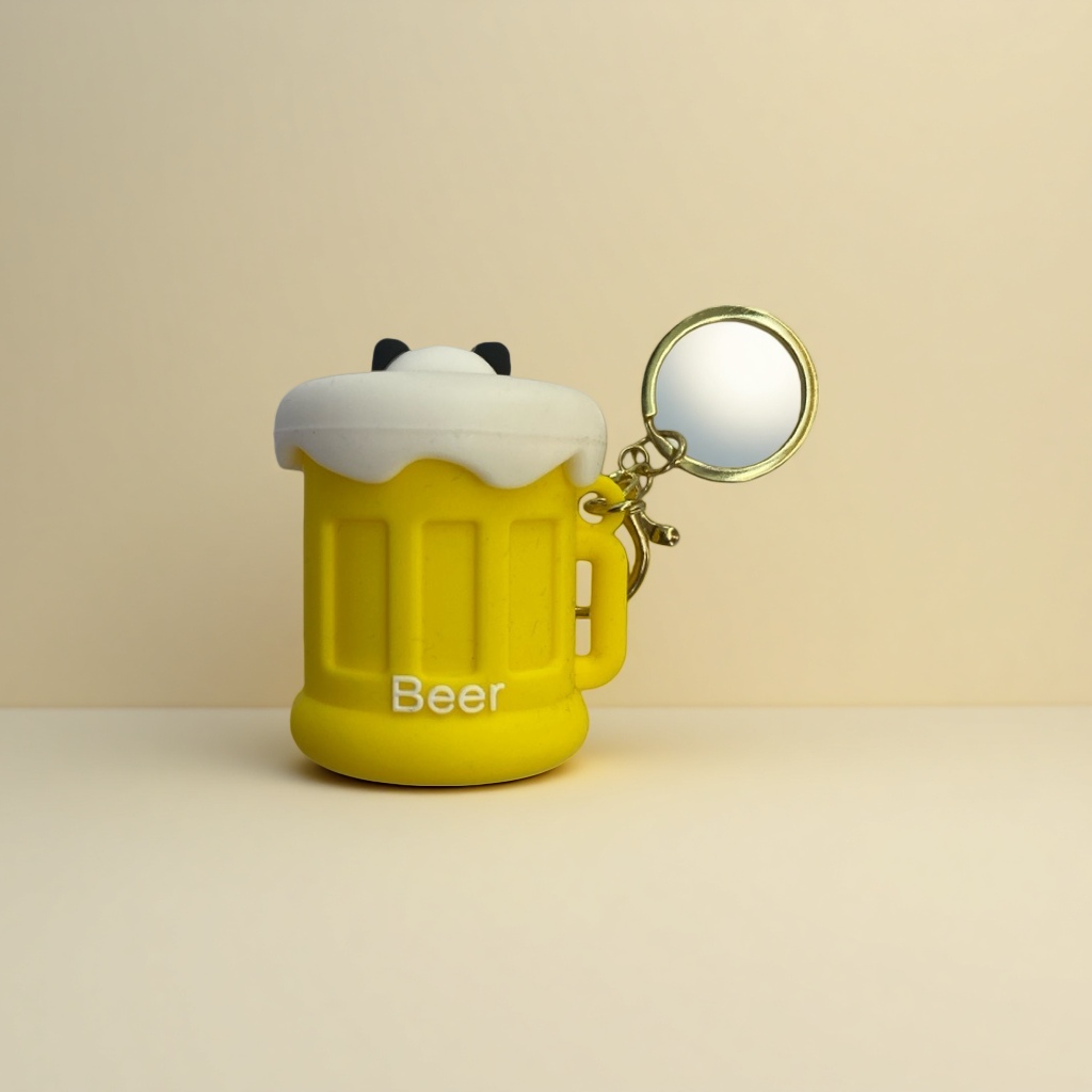 Yellow beer mup-shaped panda keychain, cute and adorable hanging accessory, creative gift item details Picture