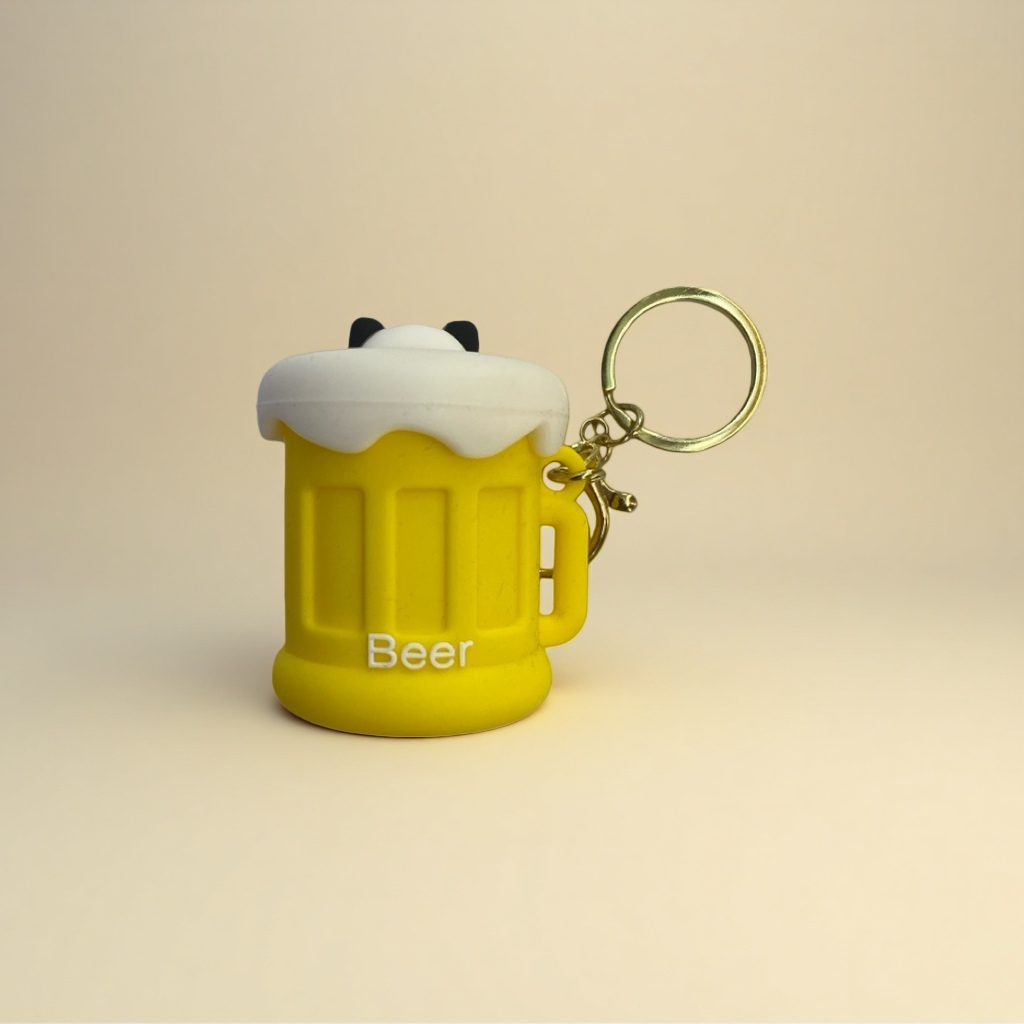 Yellow beer mup-shaped panda keychain, cute and adorable hanging accessory, creative gift item Application Scenario