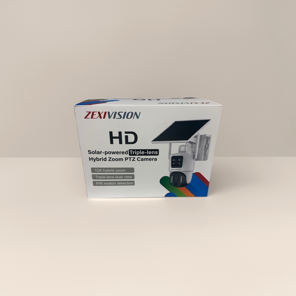 White packaging box solar-powered three-lens high-definition PTZ camera Specification image