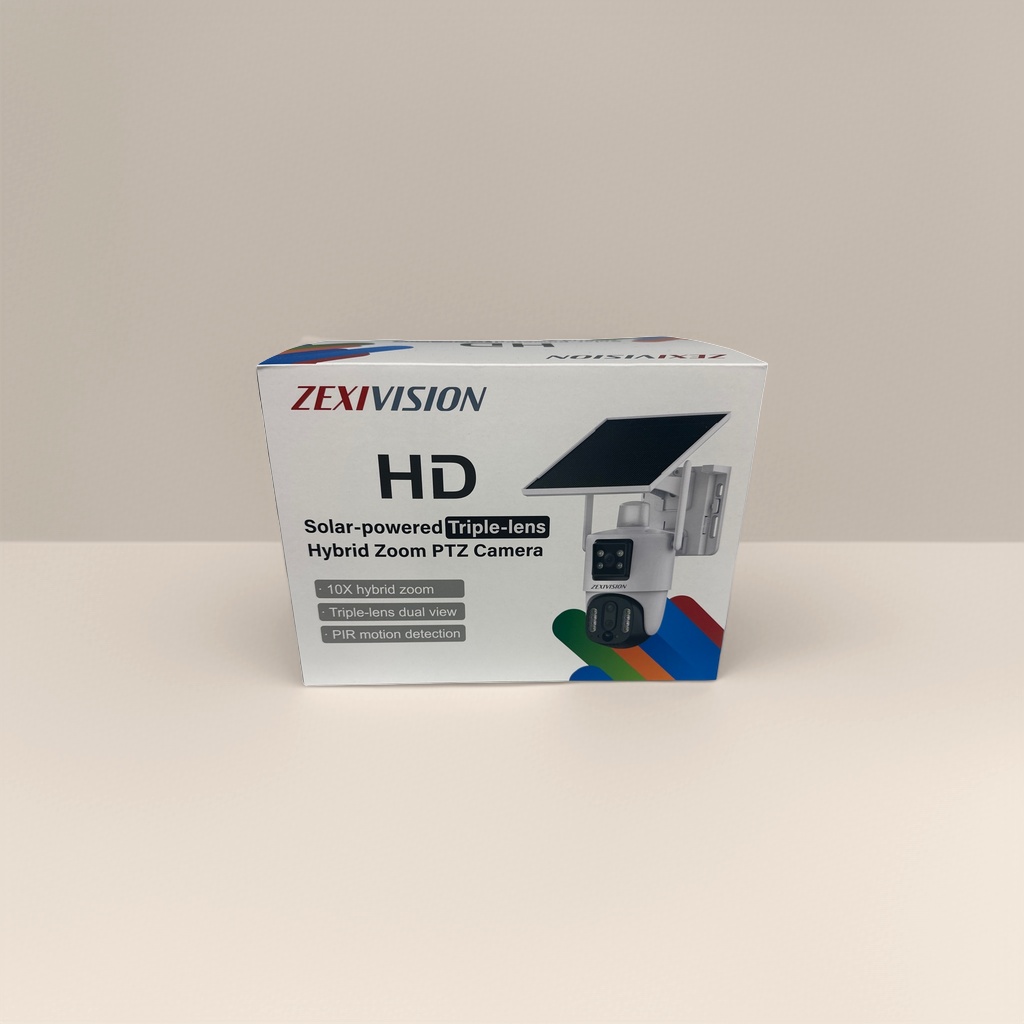 White packaging box solar-powered three-lens high-definition PTZ camera details Picture
