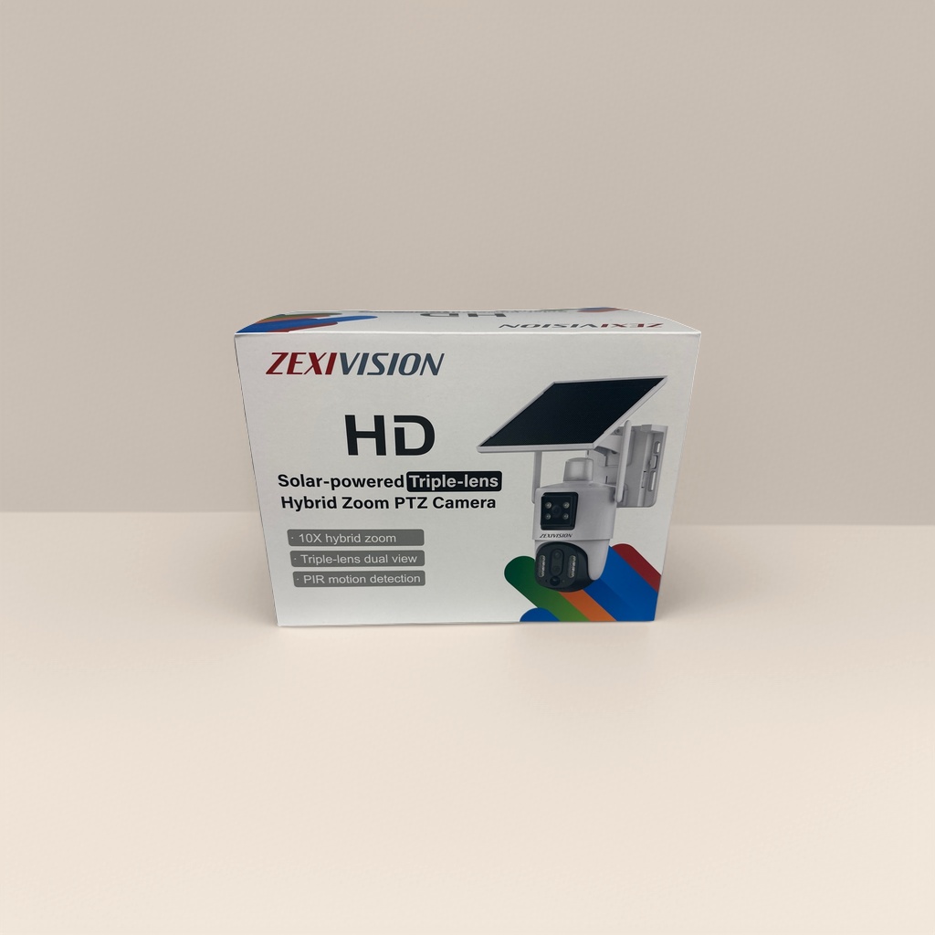 White packaging box solar-powered three-lens high-definition PTZ camera
