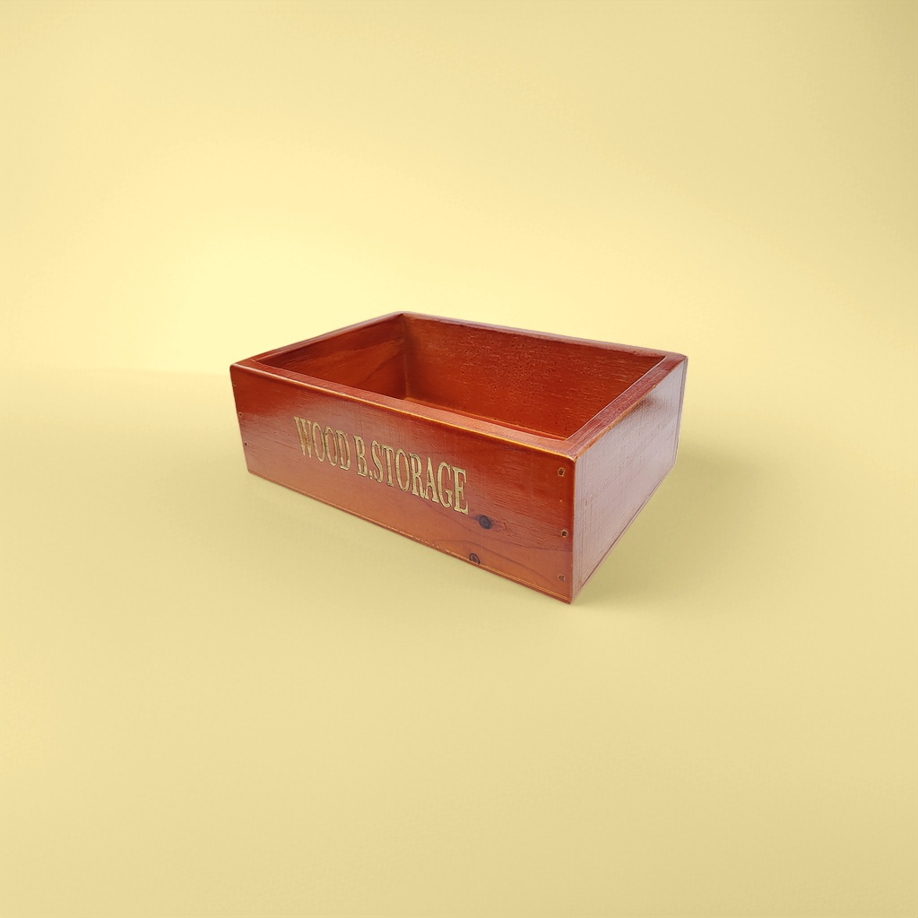 红棕色木质储物盒正面刻有WOOD B.STORAGE字样