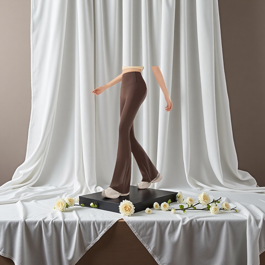 Brown high-waisted flared pants for slimming and shaping the leg lines, women's casual trousers