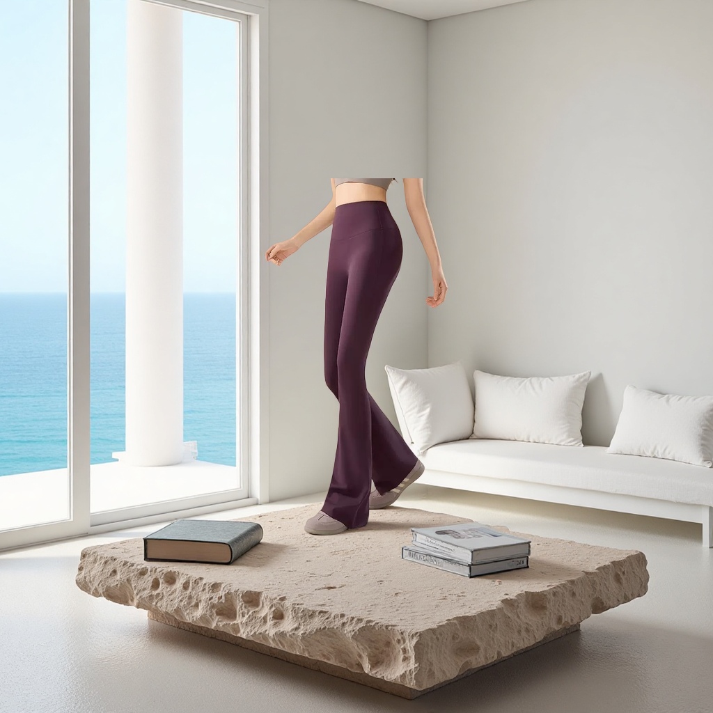 Purple high-waisted flared pants make one look slimmer and flatter the lines of the legs and lower body details Picture