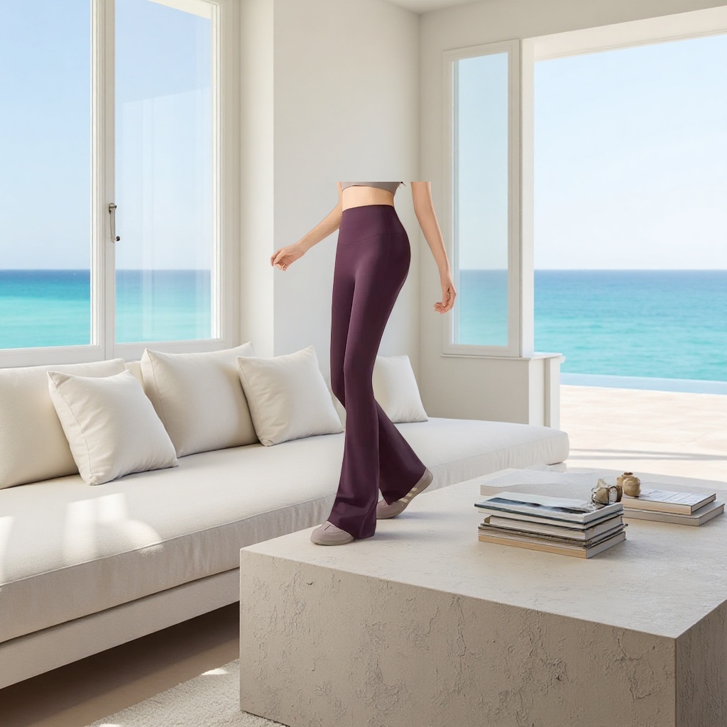 Purple high-waisted flared pants make one look slimmer and flatter the lines of the legs and lower body Application Scenario
