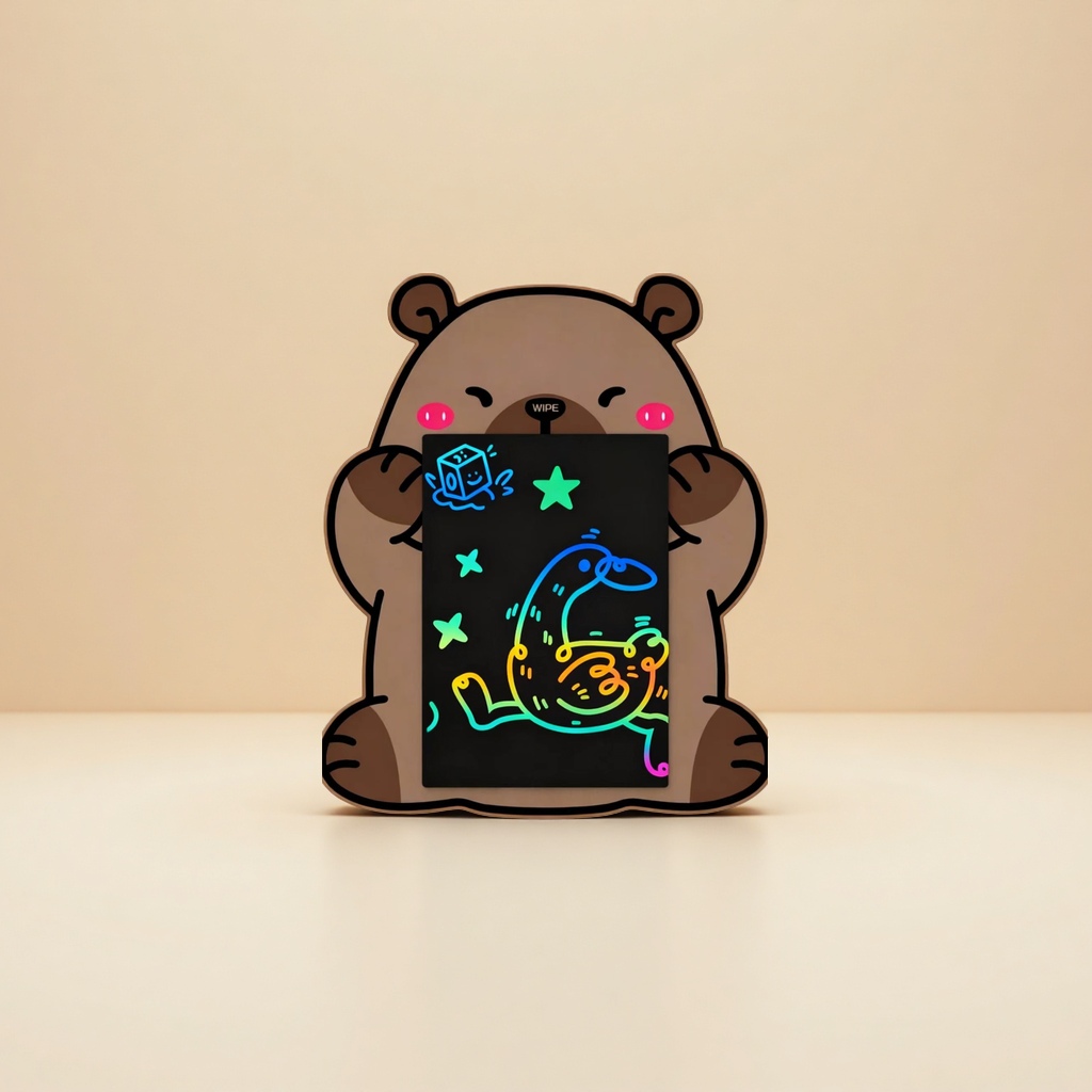 棕色卡通熊抱黑色电子画板 儿童启蒙绘画板 创意益智玩具图
