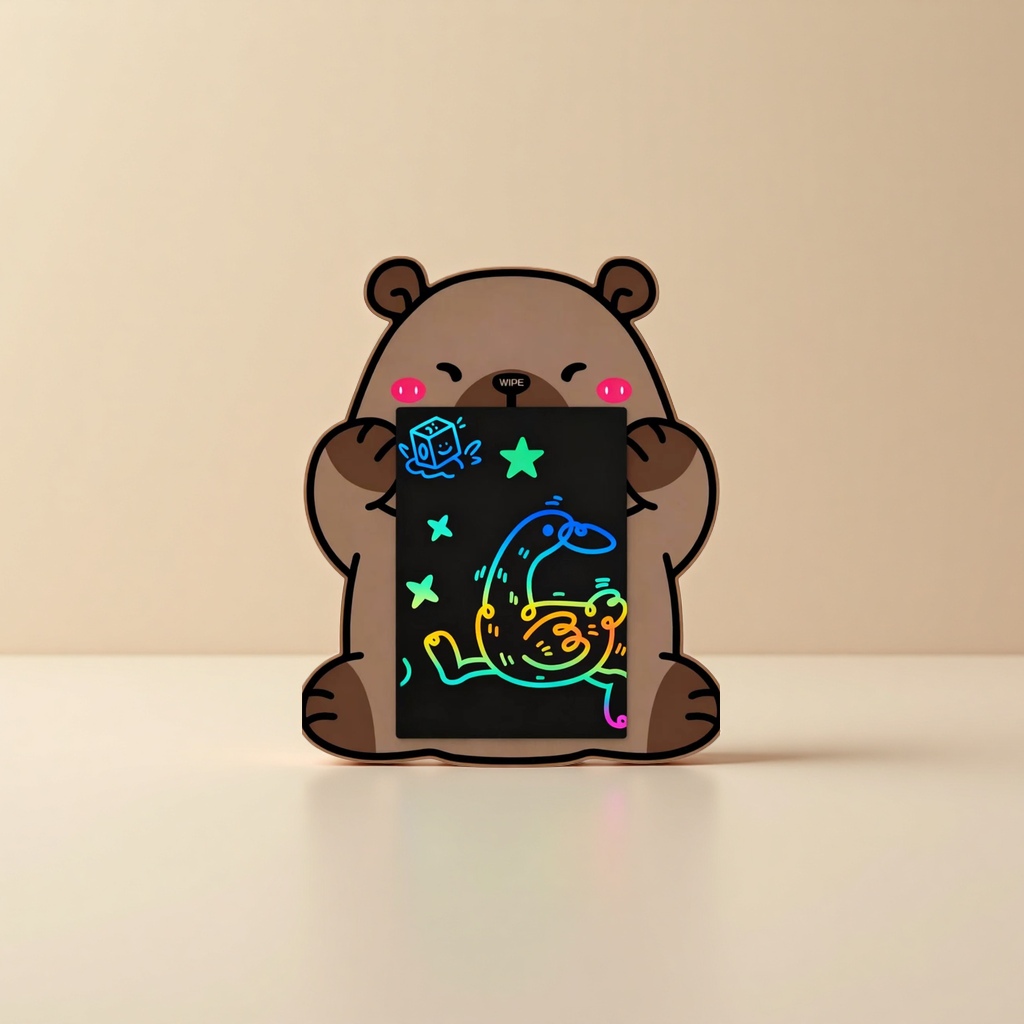 棕色卡通熊抱着黑色电子画板细节图