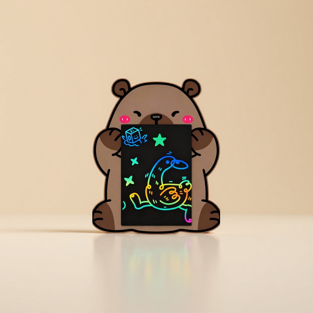 棕色卡通熊抱着黑色电子画板产品图