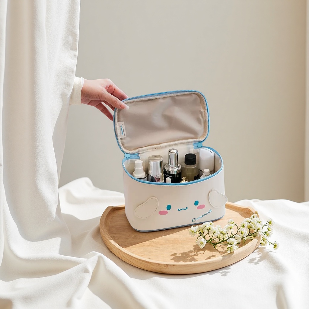 Colorful cartoon box-shaped makeup bag with large capacity for portable travel storage and organization Specification image