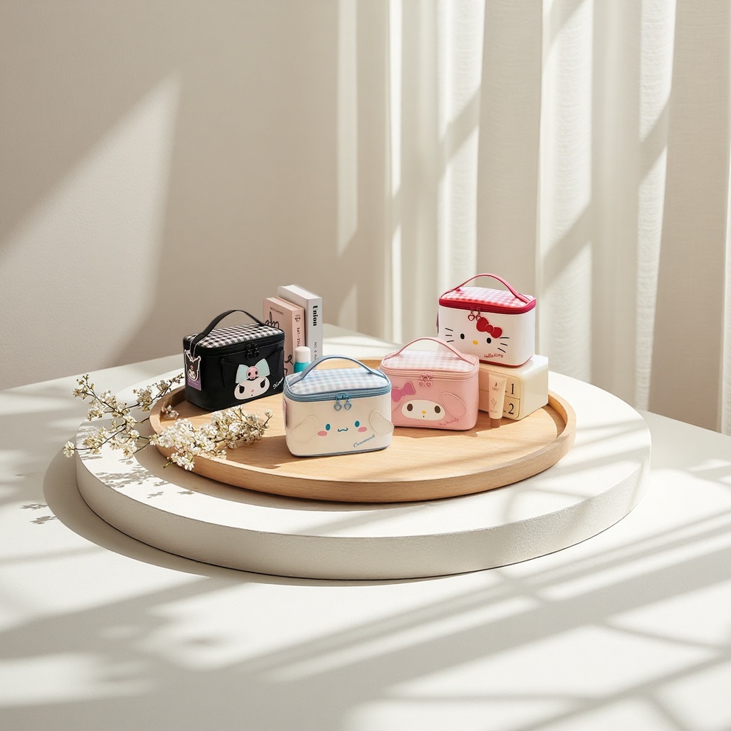 Colorful cartoon box-shaped makeup bag with large capacity for portable travel storage and organization
