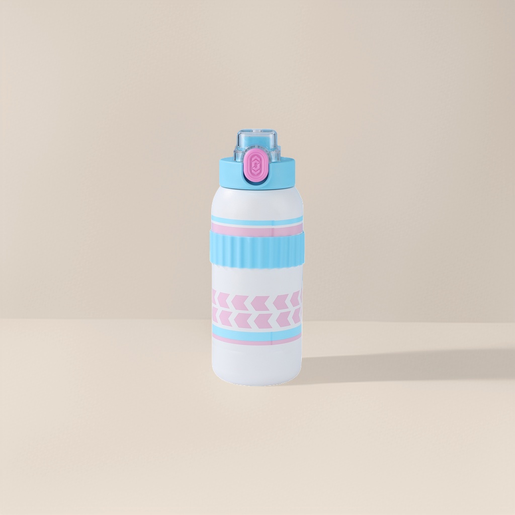 蓝白粉条纹陶瓷水杯家用简约ins风大容量350ml