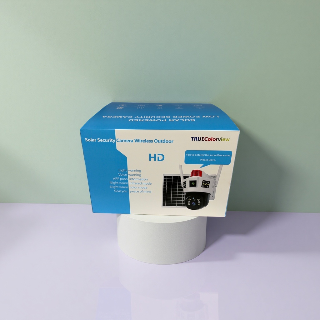 Blue packaging box solar security camera, outdoor waterproof night vision wireless monitoring details Picture