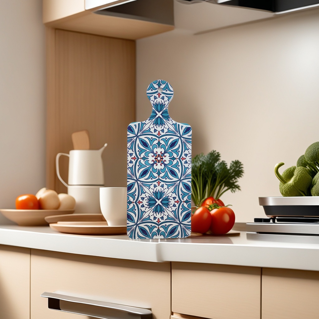 Blue and white patterned kitchen cutting board, thickened anti-slip cutting board, household solid wood composite cutting board details Picture