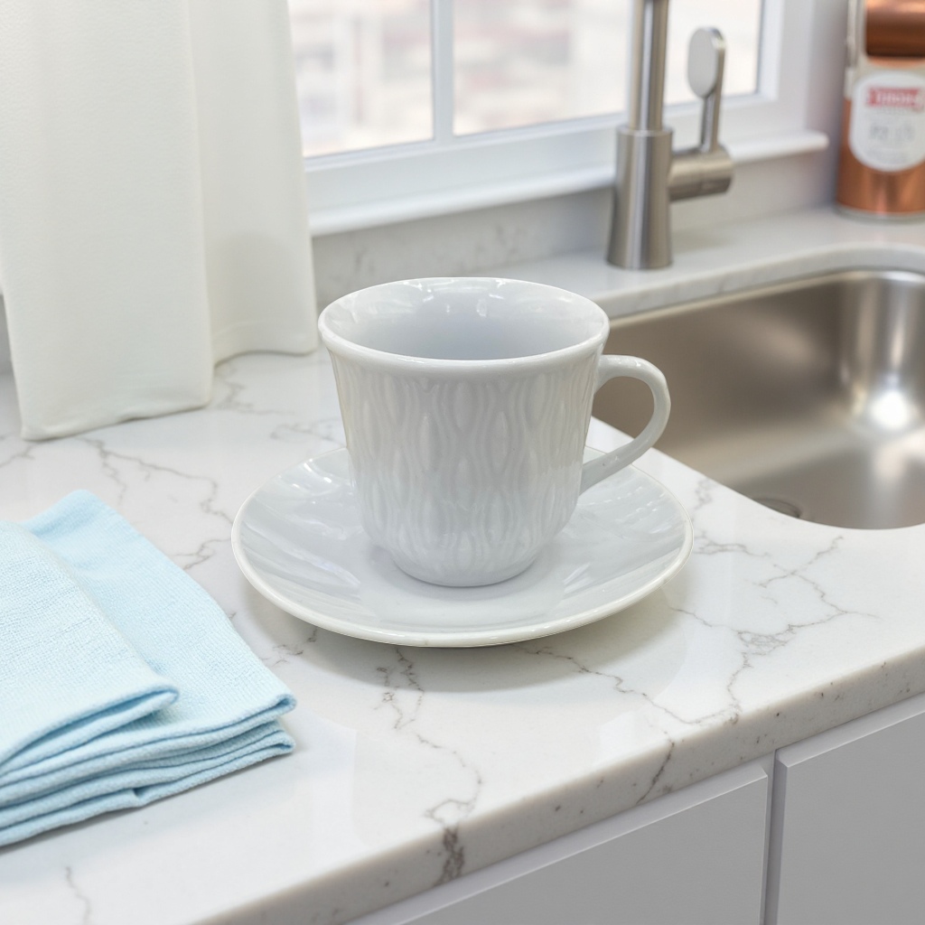 白色带纹路咖啡杯及杯托产品图