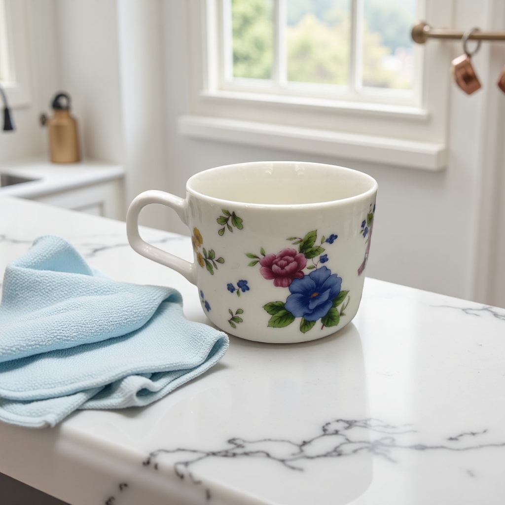 White floral patterned ceramic cups, simple household tea cups, coffee cups and water cups Specification image