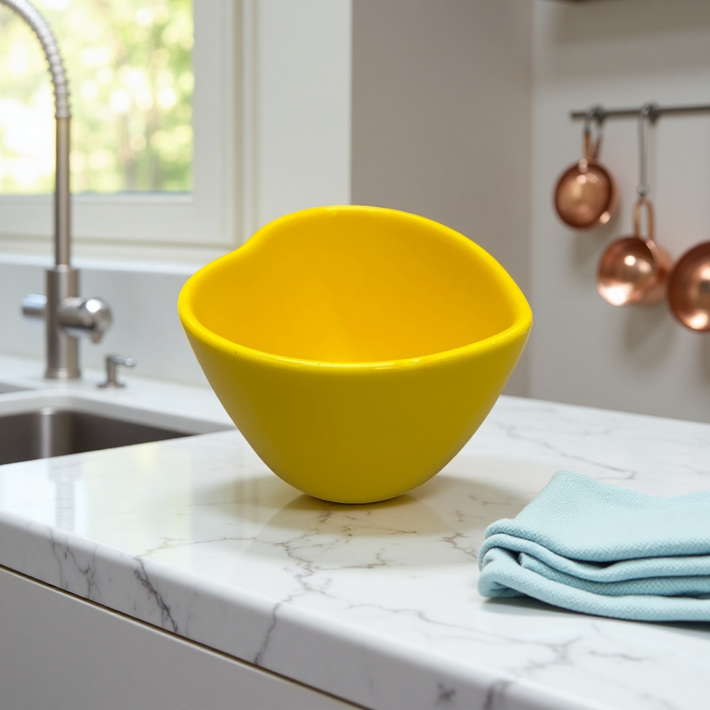 Yellow ceramic small bowl, simple household dining bowl, kitchen tableware, single piece details Picture