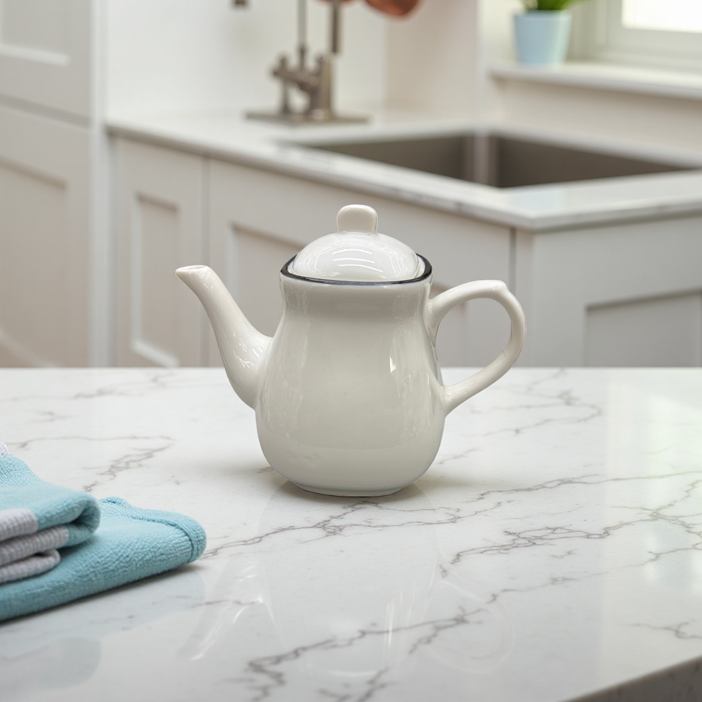 White ceramic teapot, household brewing teapot, heat-resistant glazed hand-painted simple tea set details Picture