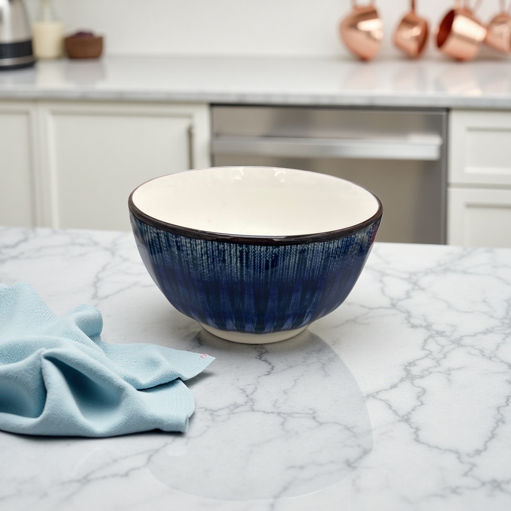 Blue striped ceramic bowl, a simple household dining bowl for holding rice bowls, large-capacity porcelain tableware Specification image