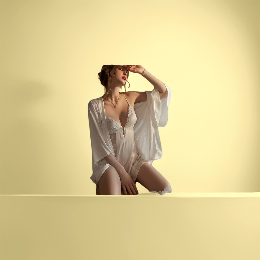 白色蕾丝吊带睡裙配长袖开衫女夏季薄款家居服套装