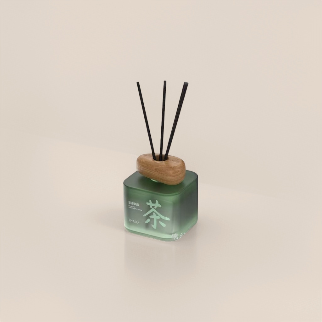 绿色玻璃香薰瓶配木质盖子黑色香薰棒家居香氛套装