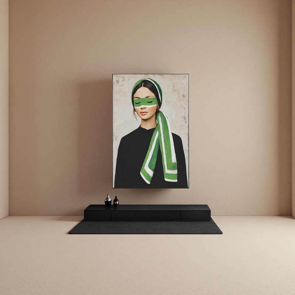 绿色围巾遮眼女子画像艺术装饰画家居挂画简约北欧风