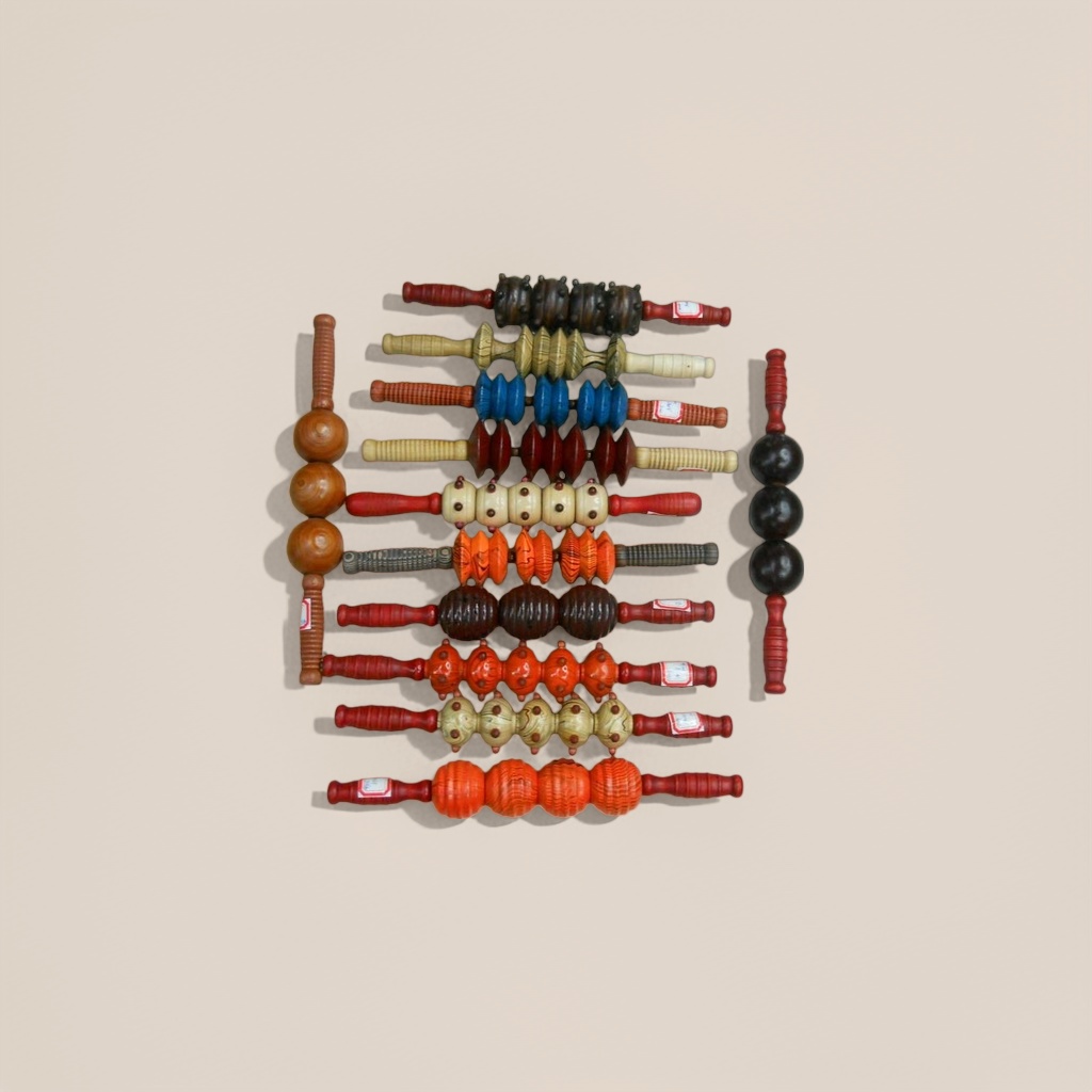 Colorful wooden massage roller handheld acupoint relaxation and physiotherapy tool