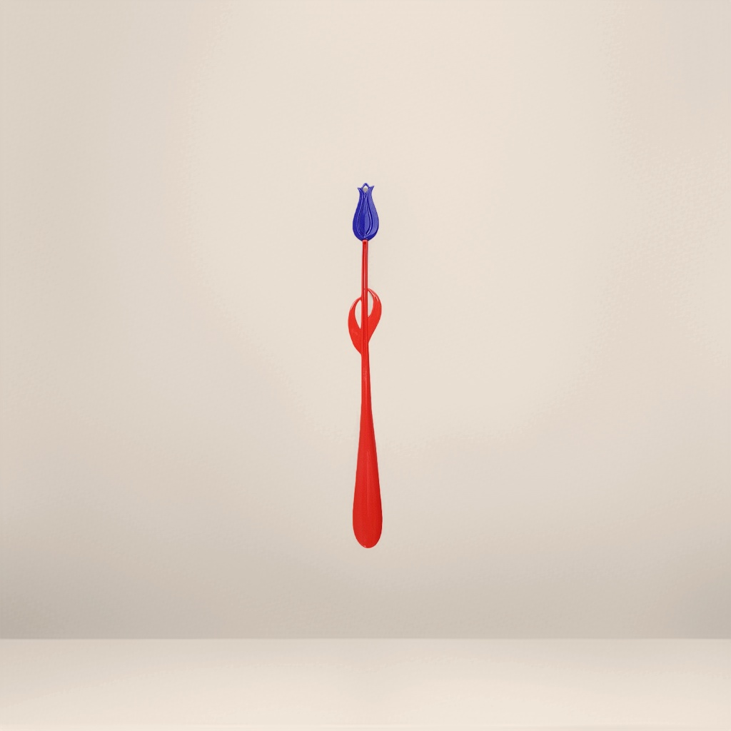 A convenient shoe-taking tool with a red shoe puller and a blue tulip shape on the top details Picture