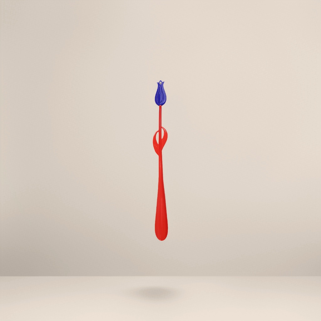 A convenient shoe-taking tool with a red shoe puller and a blue tulip shape on the top Application Scenario