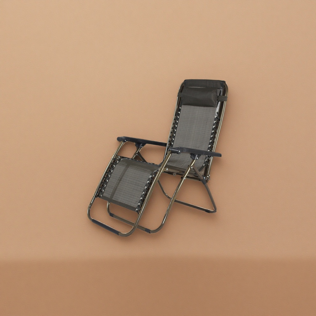 Brown mesh outdoor lounge chair with adjustable backrest and leisure beach chair Application Scenario